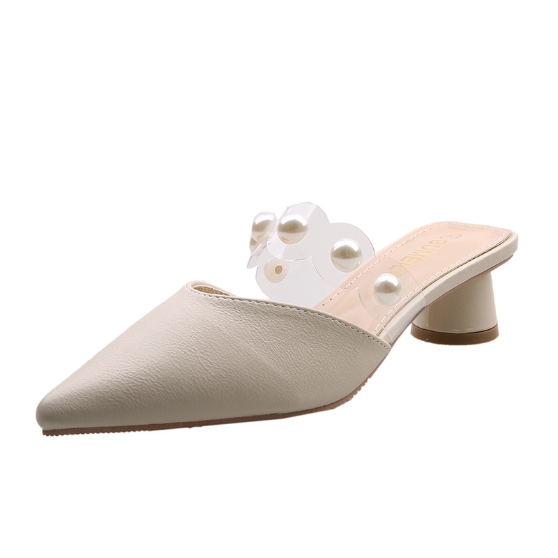 Dép Cao Gót Mũi Nhọn Đính Ngọc Trai Thời Trang 02498