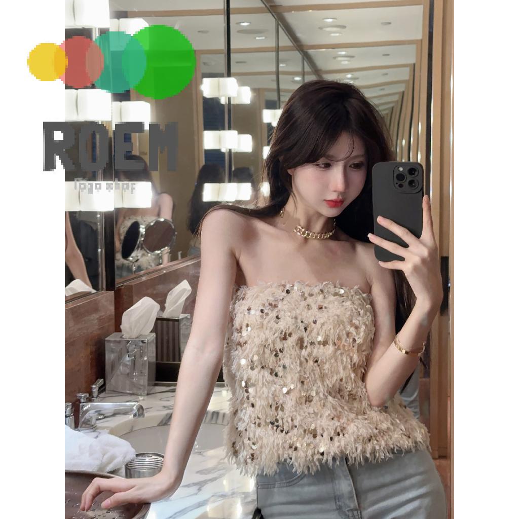 Áo Ống Đính Kim Sa Phong Cách Pháp Độc Đáo Thời Trang Mùa Hè Quyến Rũ Cho Nữ