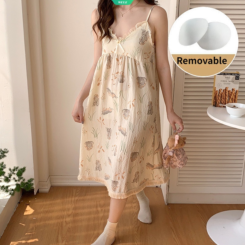 Đầm Ngủ Hai Dây In Họa Tiết Hoạt Hình Nhật Bản Thời Trang Mùa Hè 2023