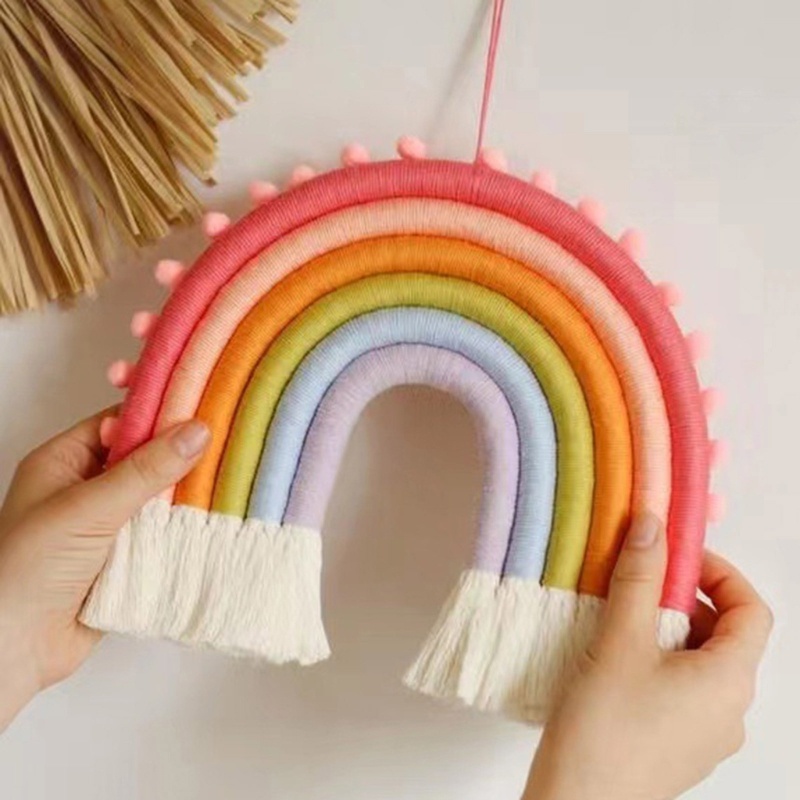 Dây Treo Tường 6 Đường Kẻ Cầu Vồng Bện Tua Rua Trang Trí Nhà Cửa