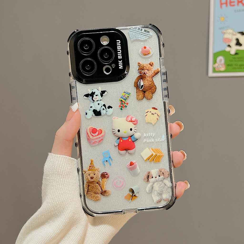 Ốp Điện Thoại TPU Dẻo Trong Suốt Họa Tiết Hoạt Hình Gấu / Mèo Cho iphone 14 13 11 12 Pro Max