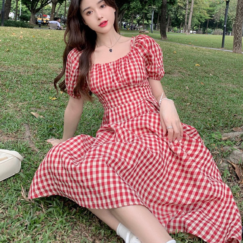 IELGY  Đầm Hai Dây Ôm Dáng Họa Tiết Kẻ Sọc Màu Đỏ Phong Cách hong kong Cổ Điển Thời Trang Cho Nữ