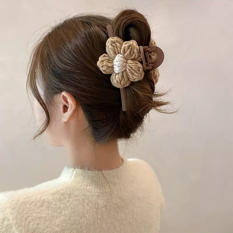 Kẹp Tóc Hình Cá Mập Bằng Len Màu Sắc Cà Phê Thanh Lịch Cho Nữ