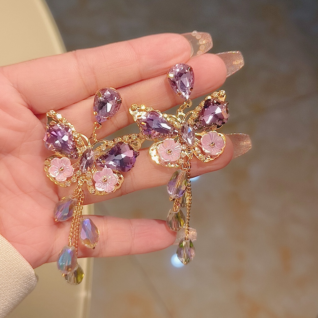 Hoa Tai Dáng Dài Mặt Hình Bướm Phong Cách Âu Mỹ Kiểu Mới