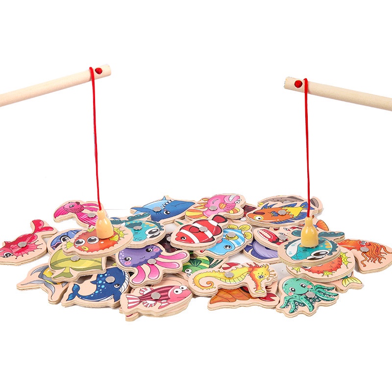 Set 15 / 30 Đồ Chơi Câu Cá Bằng Gỗ Hoạt Hình Cho Trẻ Em