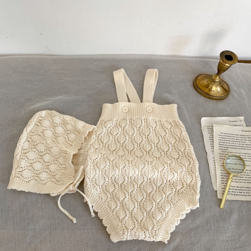Bộ Áo Liền Quần Tam Giác Bằng Cotton Màu Trơn + Nón Dây Mỏng Thời Trang Xuân Hè Hàng Mới Dành Cho Bé