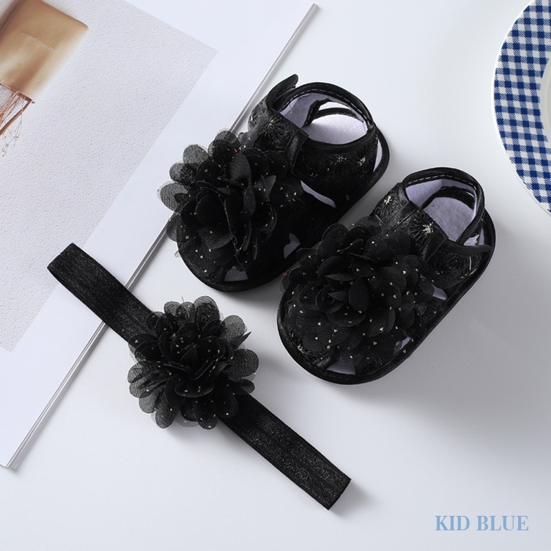 Giày Sandal Công Chúa Mùa Hè Phiên Bản Hàn Quốc Có Băng Đô Màu Sắc Tương Phản Trang Trí Hoa Cho Bé Gái 0-1 Tuổi