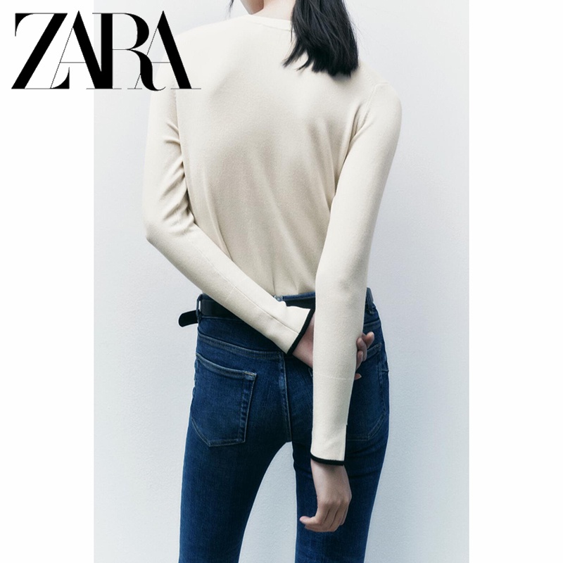 Zara Áo sweater Tay Dài Cổ Tròn Xẻ Tà Thời Trang Mùa Xuân Cho Nữ