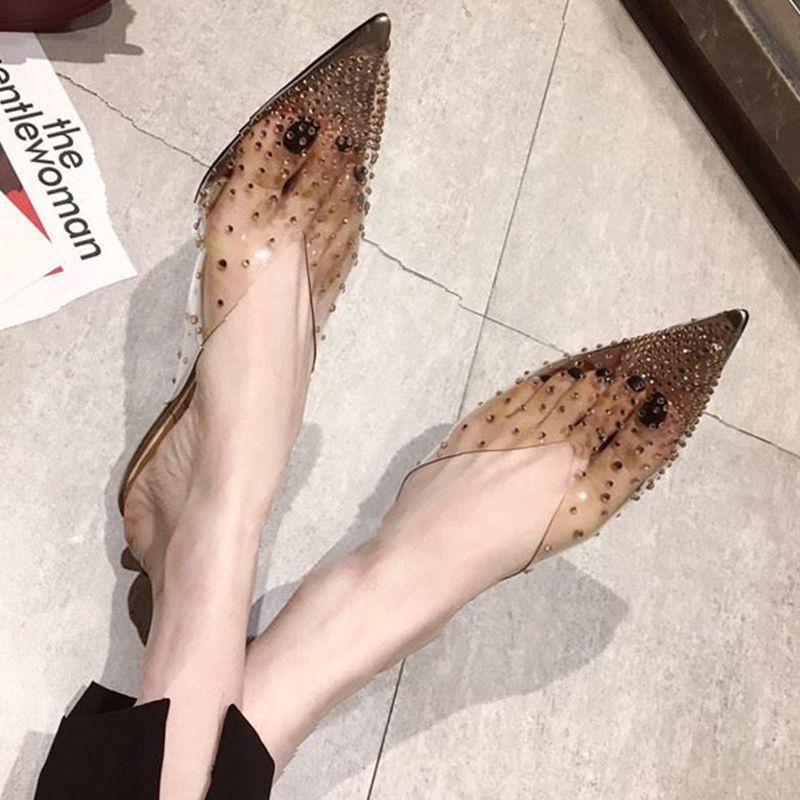 Giày Cao Gót Miệng Cá Đính Đá Thiết Kế Đơn Giản Thời Trang Xuân Hè Cho Nữ