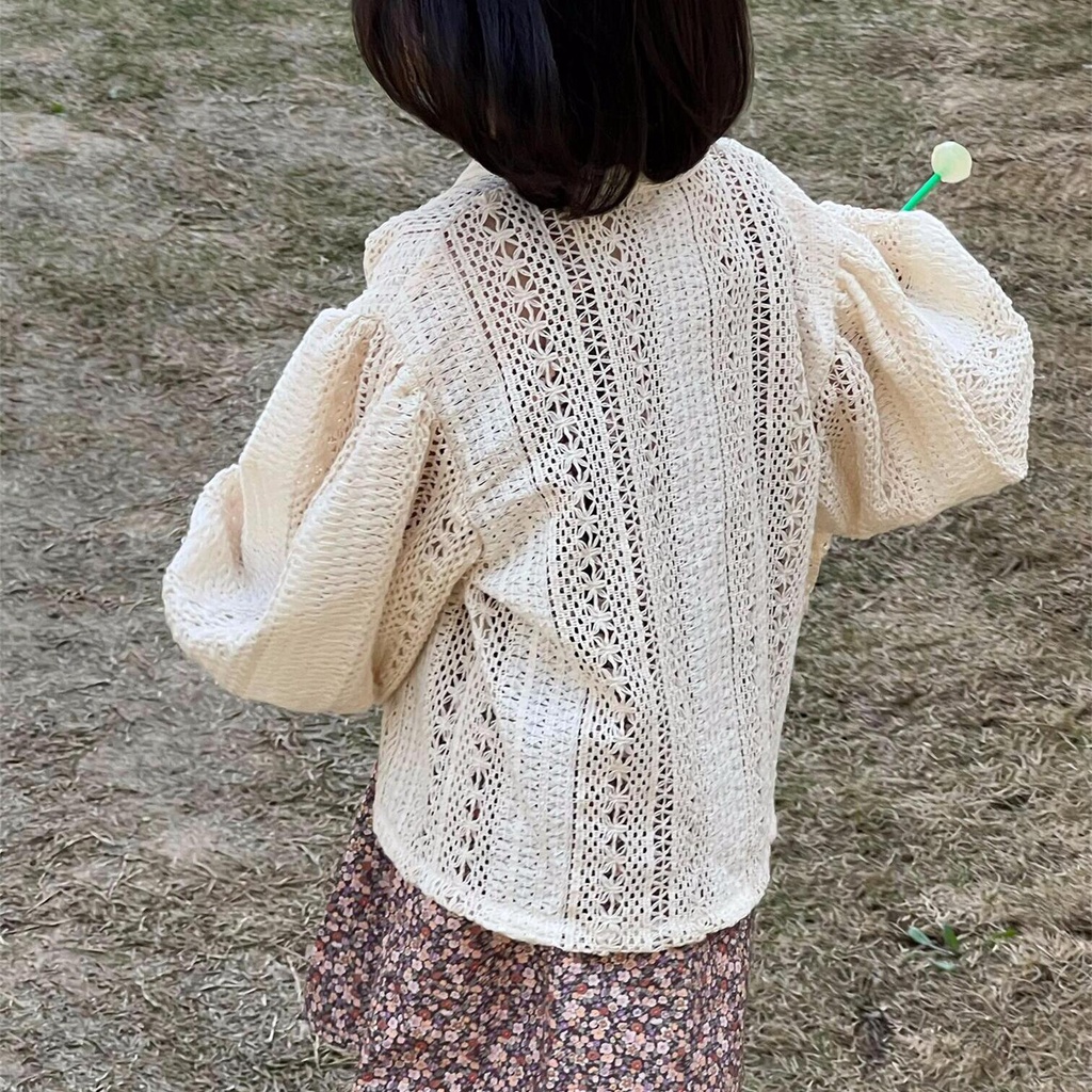 Áo Khoác Cardigan Tay Dài Chống Nắng Phối Ren Rỗng Kiểu Hàn Quốc Thời Trang Mùa Hè 2023 Cho Bé Gái