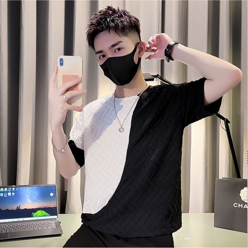 Áo Thun Tay Ngắn Cổ Tròn Màu Trơn Đơn Giản Thời Trang Đường Phố Cho Nam