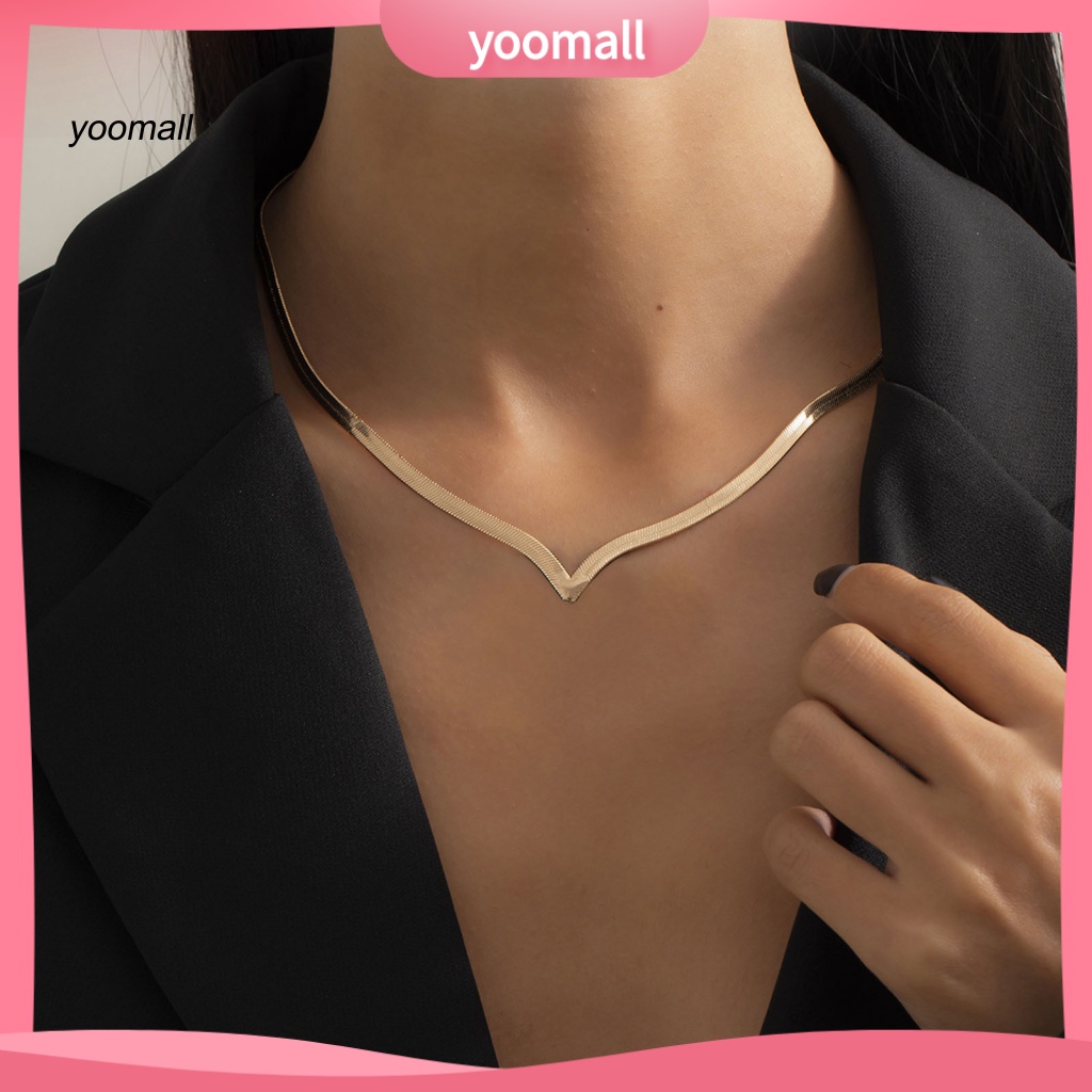 Vòng Cổ Choker Dây Xích Hình Chữ V Phẳng Trọng Lượng Nhẹ Phong Cách Hip Hop Làm Quà Tặng Trang Sức Cho Bạn Gái YO