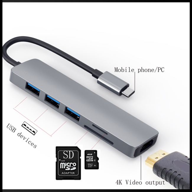 Bộ Chia Nhiều Cổng Usb c Sang Hdmi Usb 3.0 Đọc Thẻ Sd / tf