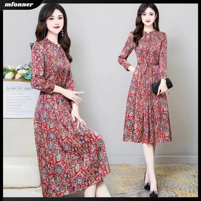 Đầm Midi Tay Dài In Họa Tiết Hoa Dáng Ôm Thời Trang Xinh Xắn Cho Nữ