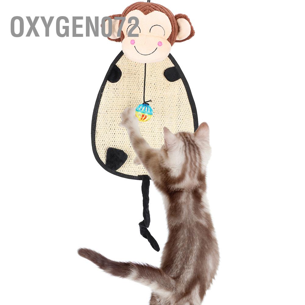 Oxygen072 Natural Sisal Cat Scratch Pad Mokey Shape Bell Ball Scratcher Mat Thảm cào sàn