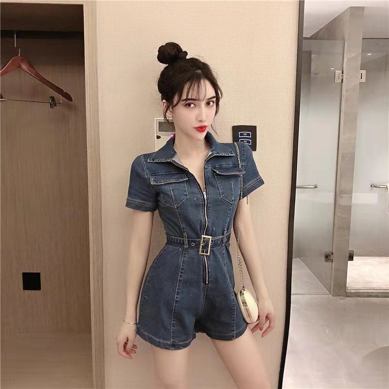 Quần Yếm Denim Ngắn Dáng Ôm Có Khóa Kéo Phong Cách Mới Năm 2023 Thời Trang Mùa Hè 2022