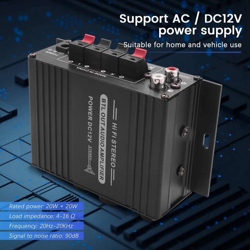 Bộ Khuếch Đại Âm Thanh Kỹ Thuật Số Mini 12V Kênh Kép 20W + 20W Bass Có Thể Điều Chỉnh Âm Lượng Cho Xe Hơi