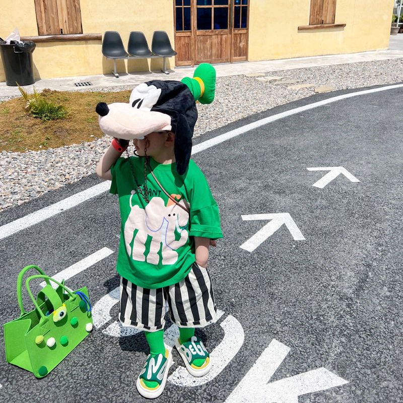 Áo Thun Ngắn Tay In Hình Voi Và Chữ Đơn Giản Phong Cách Hàn Quốc Thời Trang Mùa Hè Mới Cho Bé Trai