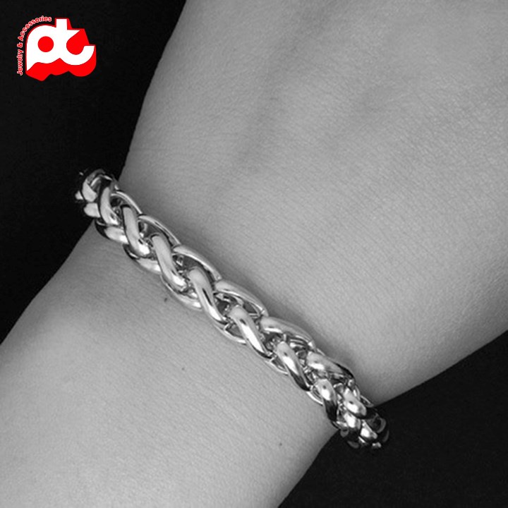 Lắc tay nam inox cao cấp thời trang kiểu bông dừa ahaha.official màu trắng thép không gỉ PTLTNA68