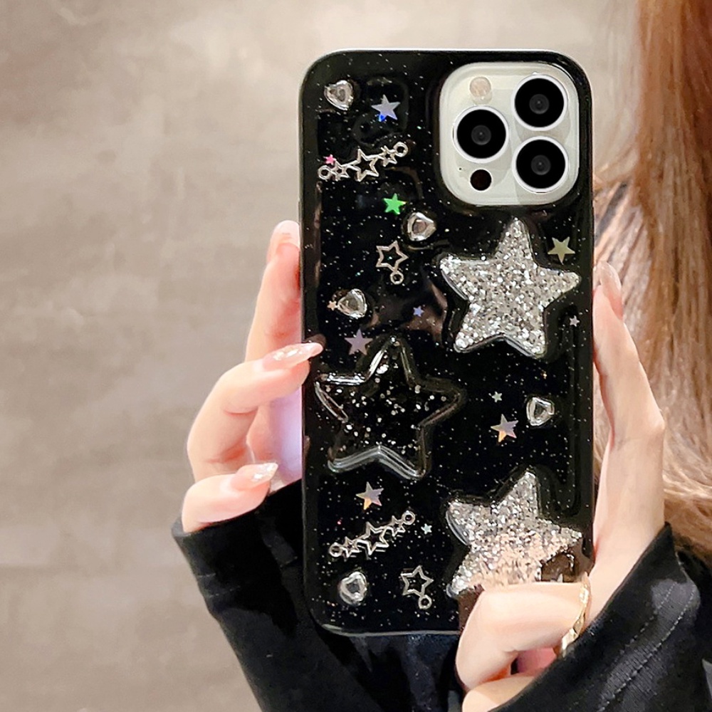 Ốp Điện Thoại TPU Mềm Chống Rơi Phối Bột Bạc Hình Ngôi Sao 3D Sang Trọng Cho IPhone 14 13 12 11 Pro Max X XR 8 7 Plus SE