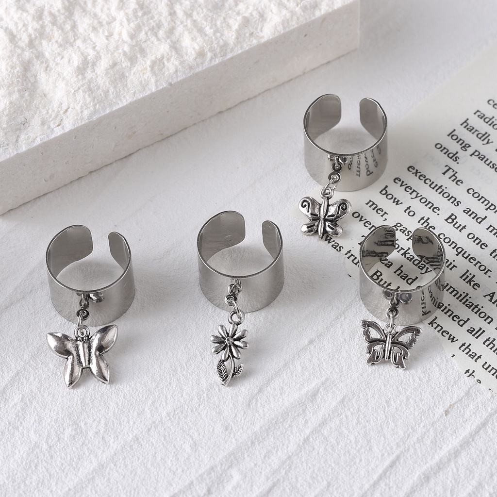 Bộ 4 Khuyên Tai Bạc Mặt Hình Hoa Và Bướm Thời Trang Cho Nữ