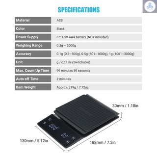 0.3g~3000g High Precision Digital Scale with Waterproof Surface Electronic Scale LED Display with Backlight Portable Kitchen Scale Baking Scale Coffee Scale