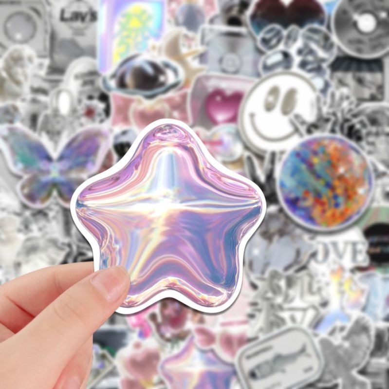 Bộ 50 Miếng Dán Trang Trí Màu Bạc Chống Thấm Nước Dễ Thương Cho Điện Thoại / Laptop / Máy Tính diy