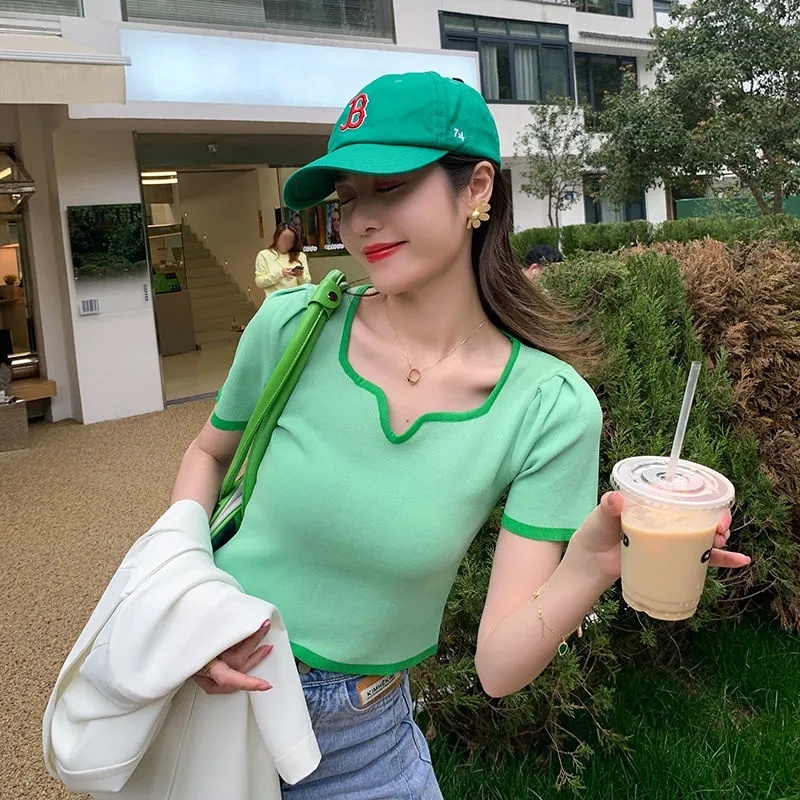 Áo Thun Tay Ngắn Cổ Vuông Thời Trang Cho Nữ