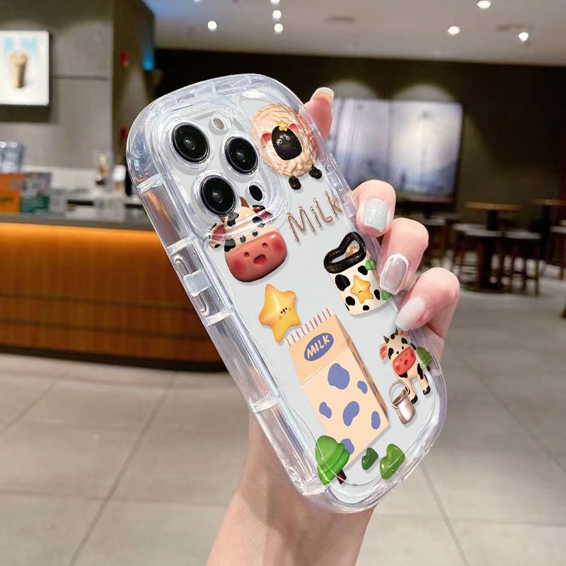 ✅Ốp Điện Thoại Mềm Trong Suốt Chống Sốc Hình Bò Sữa Cho Iphone 14 / 13 8P7 Xr / 12xs 11