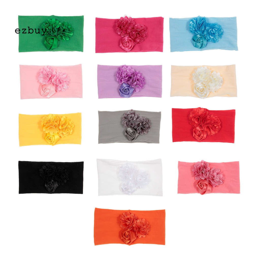 Băng Đô Hoa Hồng Vải Bản Rộng Co Giãn Trang Trí Dành Cho Bé Gái