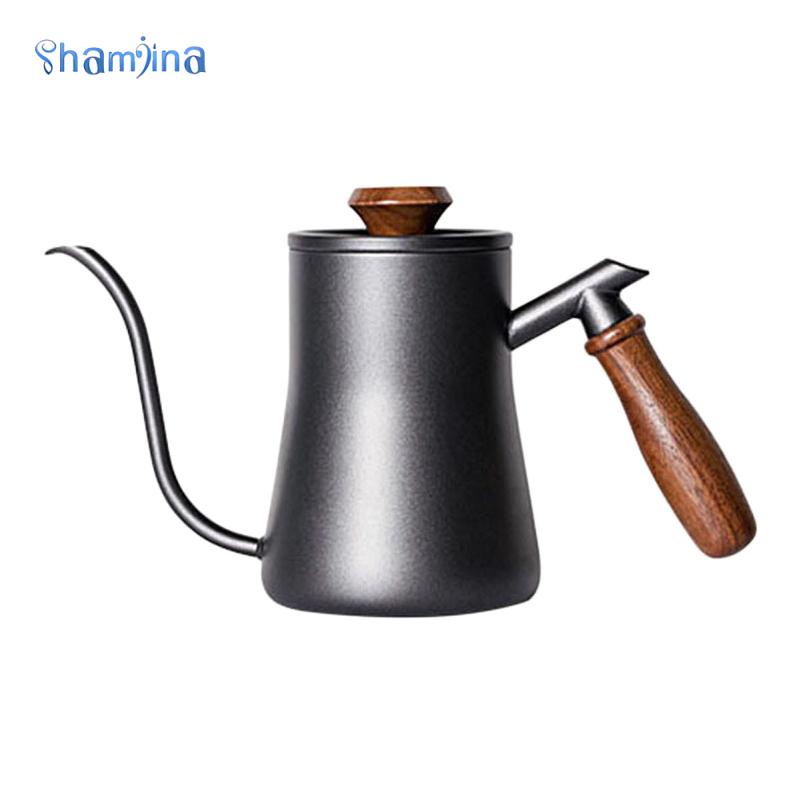 Bình pha cà phê SHAMJINA 550ml pha cà phê bằng thép không gỉ 304 có tay cầm bằng gỗ