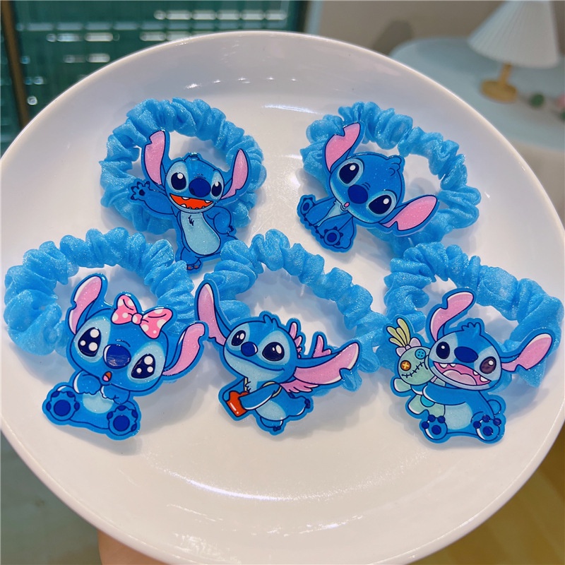 Set 1 / 5 / 105 Nhân Vật Hoạt Hình Disney Xinh Xắn &amp; Kẹp Tóc Cao Su Họa Tiết Stitch Hoạt Hình Đáng Yêu Dành Cho Bé Gái