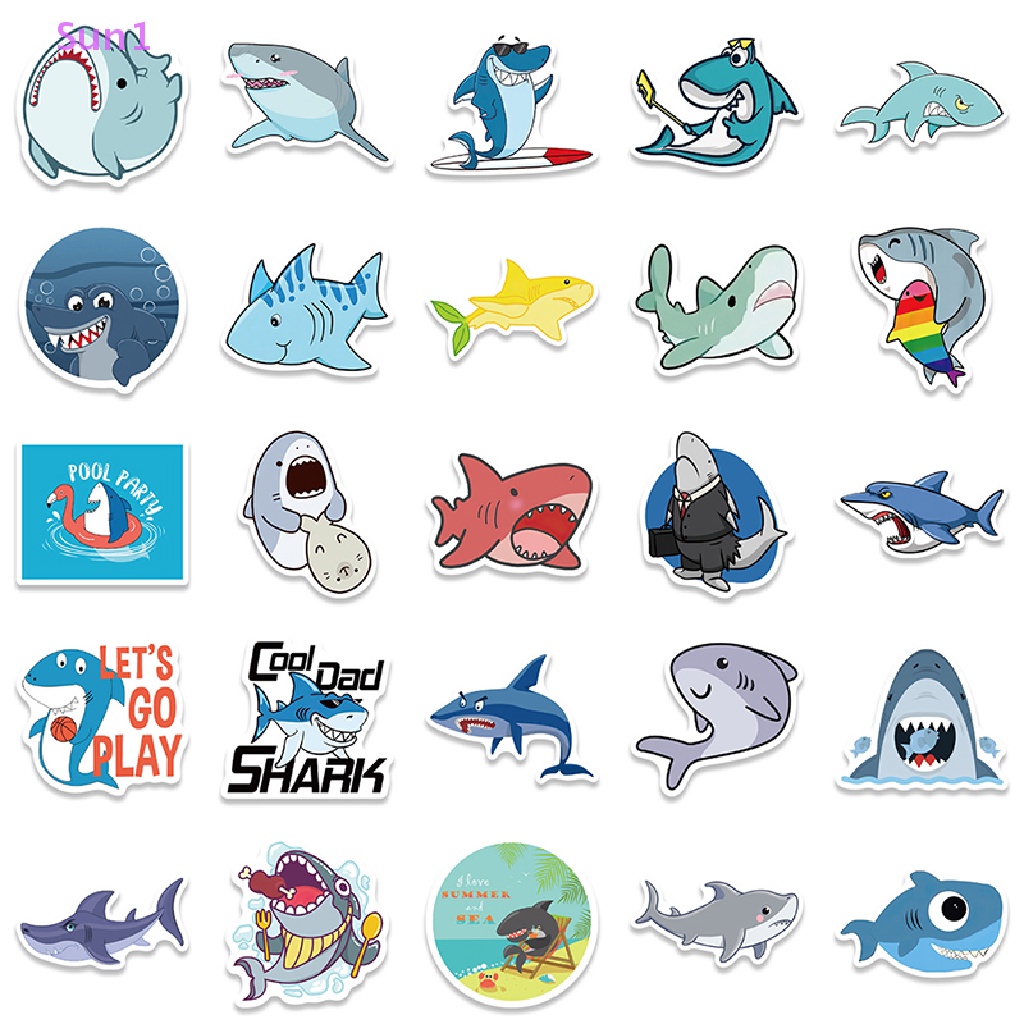Set 50 Nhãn Dán Graffiti Hình Cá Mập Dễ Thương Trang Trí Đa Ứng Dụng