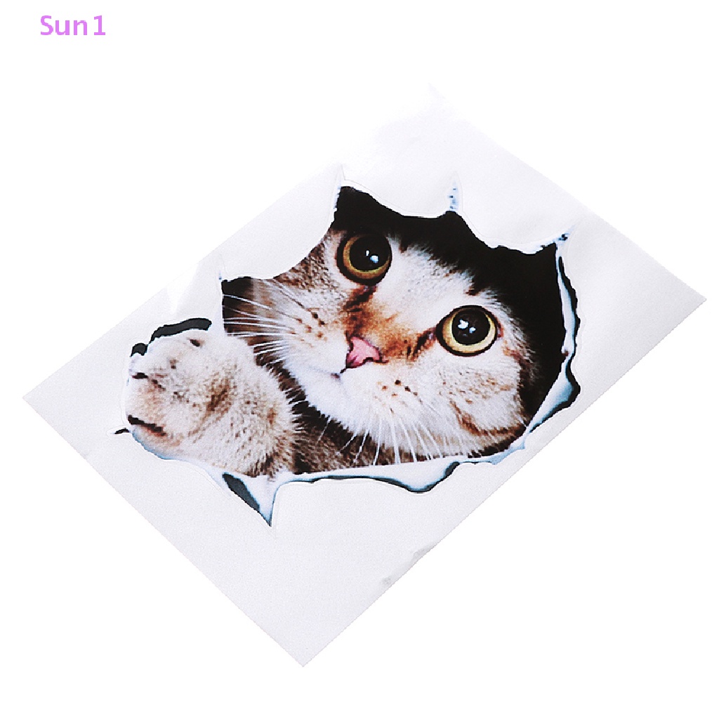 1 Sticker vinyl Dán Xe Hơi Hình Mèo 3D Phản Quang Dễ Thương