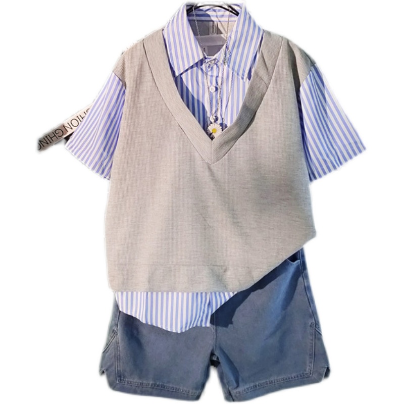 Áo Sơ Mi Giả Hai Lớp + Quần Short Dáng Rộng Thời Trang Mùa Hè Cho Nam