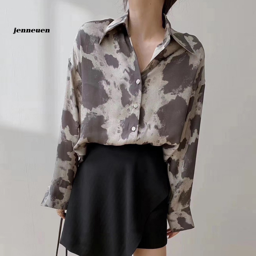 Áo Sơ Mi Chiffon Tay Dài In Họa Tiết Da Báo Thân Thiện Với Da Dễ Phối Đồ Cho Nữ