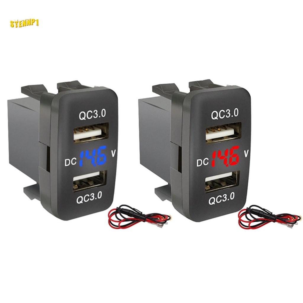 Bộ 2 Cổng Sạc Usb 3.0 Kép Có Màn Hình Hiển Thị Điện Áp Cho Xe Hơi Toyota Màu Xanh Lá Và Đỏ