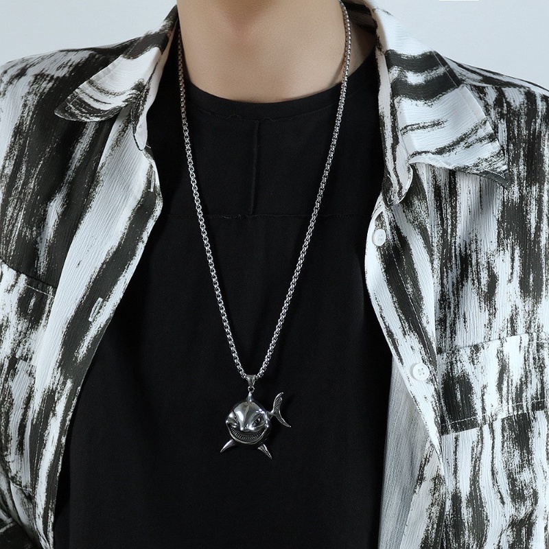 Vòng cổ Thép Titan Không Gỉ Mặt Cá Mập Phong Cách Hip Hop Thời Trang Cho Nam Và Nữ