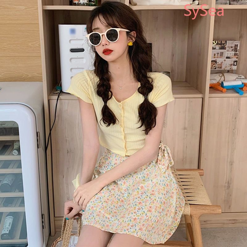 Bộ Áo Cardigan Ngắn Tay Dệt Kim Phối Ren + Chân Váy Thời Trang Mùa Hè Dành Cho Nữ