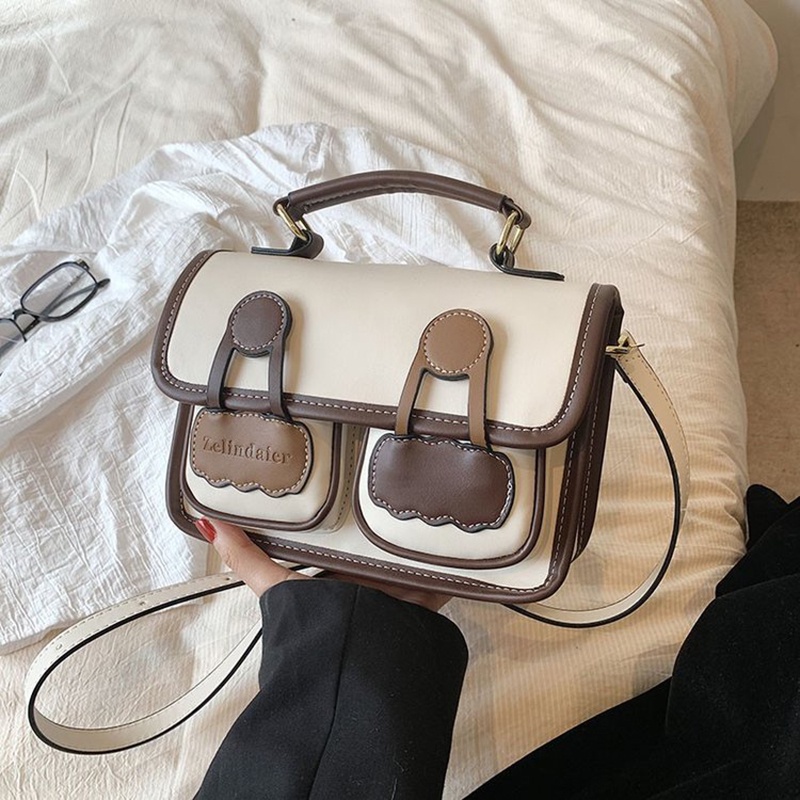 Ielgy Túi Đeo Vai Hình Vuông Có Khóa Nam Châm Màu Tương Phản Phong Cách retro Thời Trang Nhỏ Gọn Đơn Giản Cho Nữ