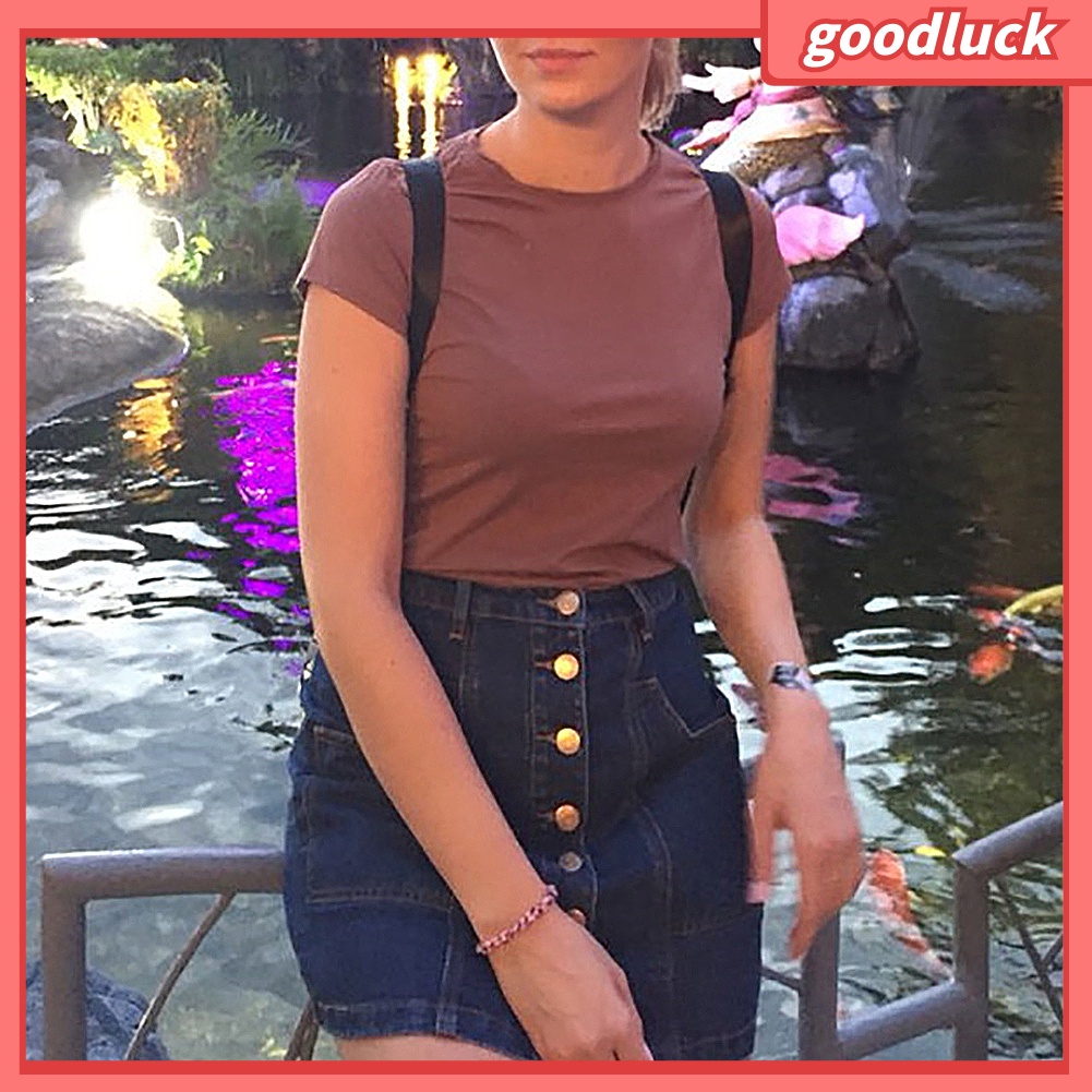 Áo Thun Tay Ngắn Cổ Tròn Màu Sắc Đơn Giản Thời Trang Mùa Hè Dành Cho Nữ