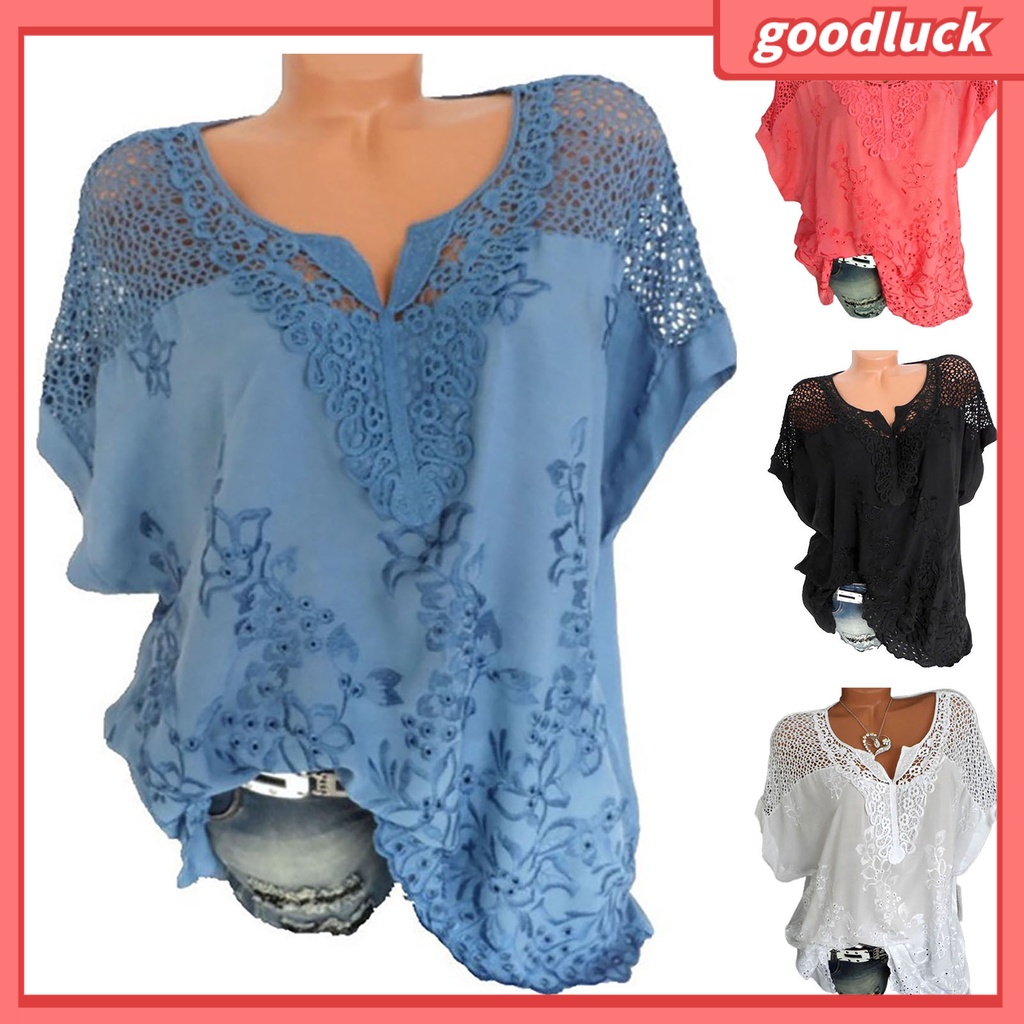 Áo Thun Nữ Tay Ngắn Cổ Chữ V Phối Ren Mềm Mại Thời Trang Mùa Hè