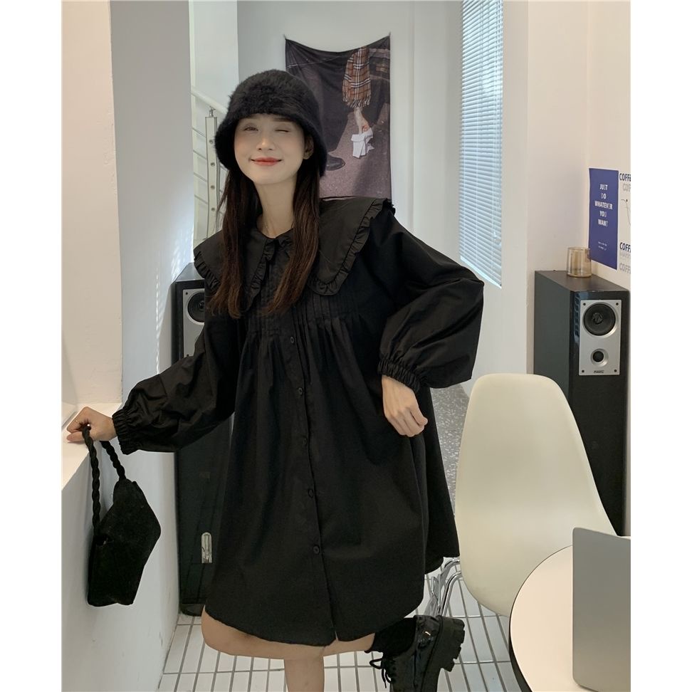 Đầm Dài Tay Cổ Búp Bê Thời Trang Retro Xinh Xắn