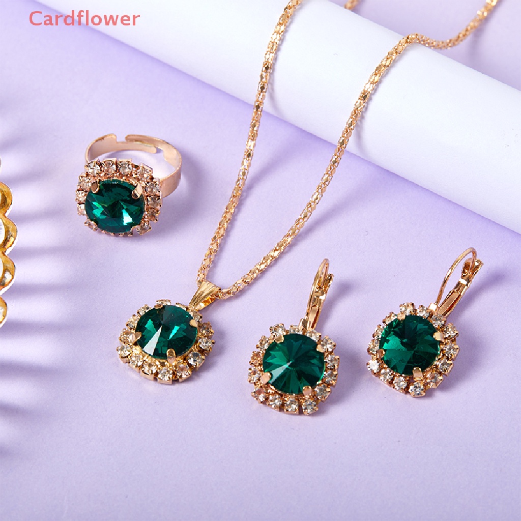 1 Bộ Trang Sức Gồm Vòng cổ + Nhẫn + Bông Tai Pha Lê Tròn Nhiều Màu Phong Cách Hàn Quốc Thời Trang Cho Nữ