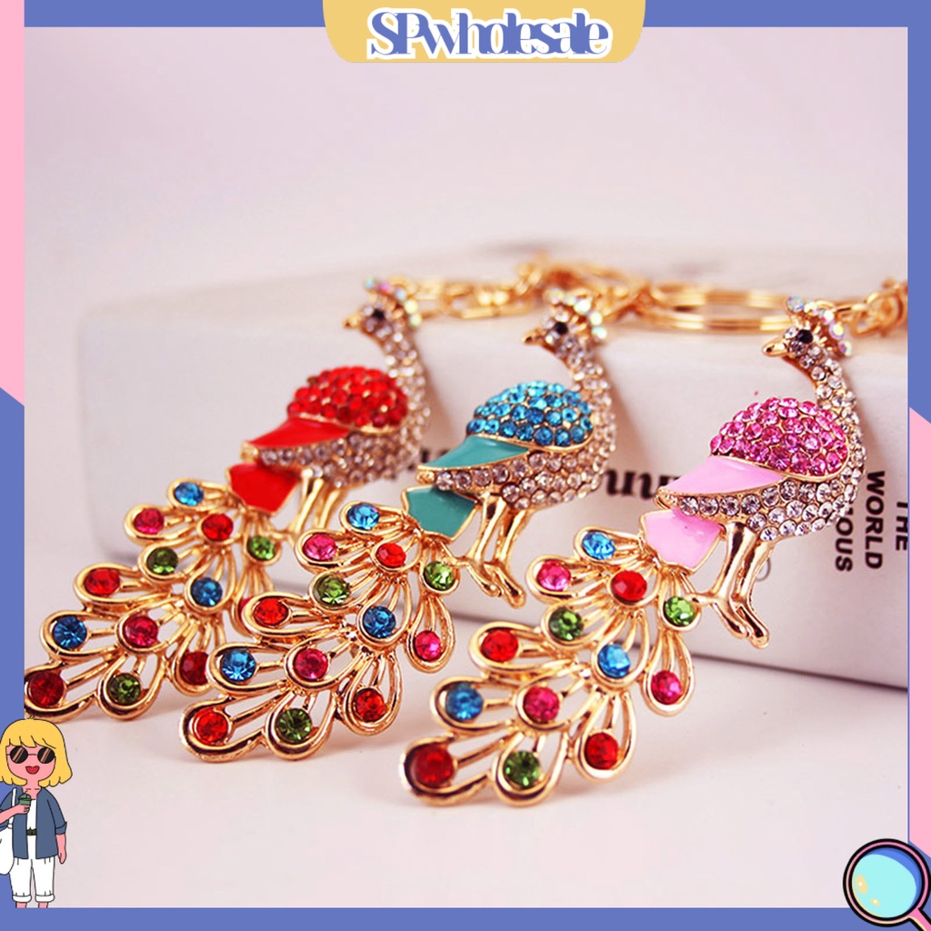 <SPwholesale> Móc Khóa Hình Con Công Ba Chiều Đính Đá Pha Lê Lấp Lánh Trang Trí Túi Xách