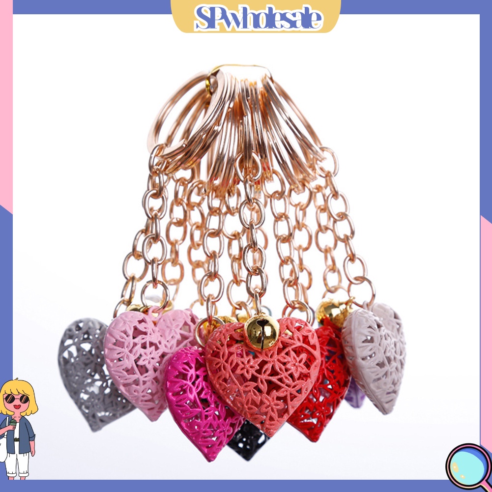 <SPwholesale> Móc Chìa Khóa Hình Trái Tim Khoét Rỗng Gắn Chuông Sành Điệu Unisex