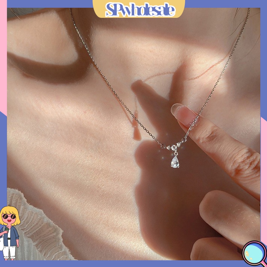 &lt;SPwholesale&gt; Vòng cổ Mặt Hình Giọt Nước Đính Đá Zircon Cao Cấp