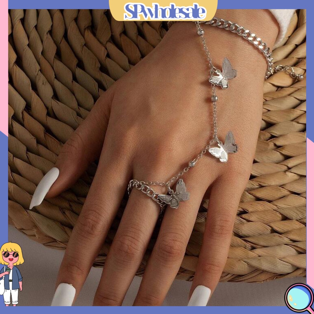 <SPwholesale> Vòng Tay Dạng Nhẫn Hình Bướm Có Thể Điều Chỉnh Độ Dài Phong Cách Hip hop Cho Nữ