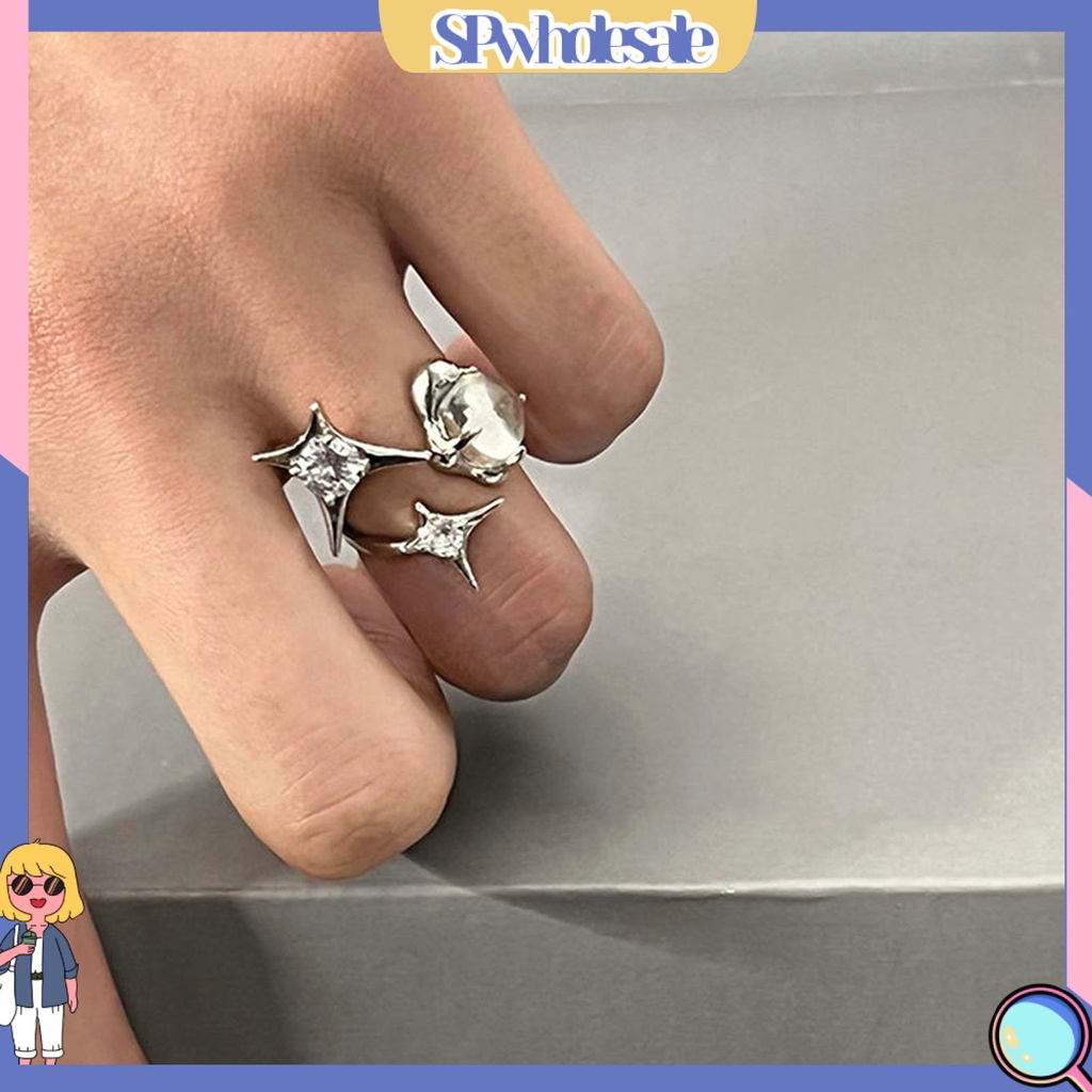 <SPwholesale> Nhẫn Dạng Hở Mạ Điện Sáng Bóng Đính Đá Giả Kim Cương Sáng Điều Chỉnh Được Trang Sức Cho Nữ