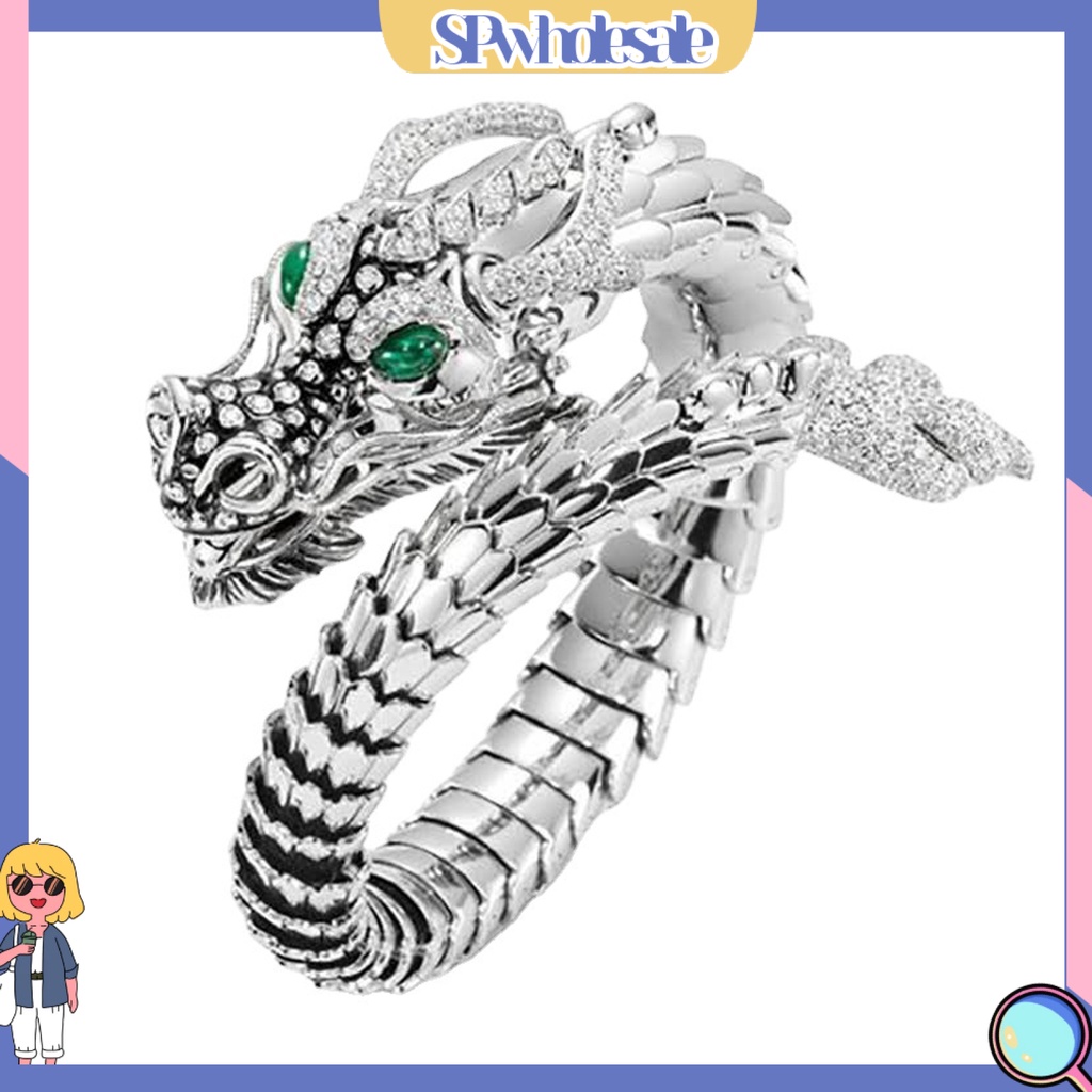 <SPwholesale> Nhẫn Hở Bản To Màu Bạc Hình Rồng Cá Tính Hợp Thời Trang Làm Quà Tặng Cho Nam